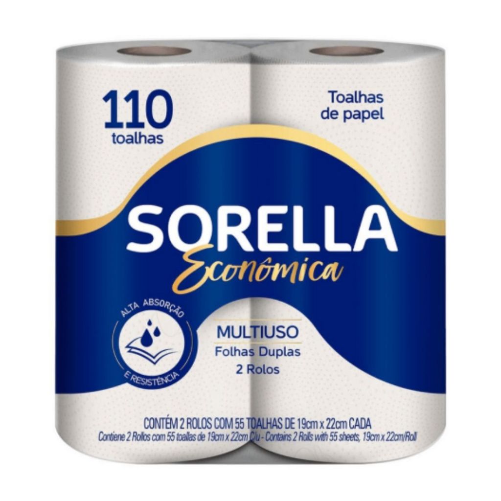 Papel Toalha 2 Rolos Decorados Sorella Econômica 110 Folhas