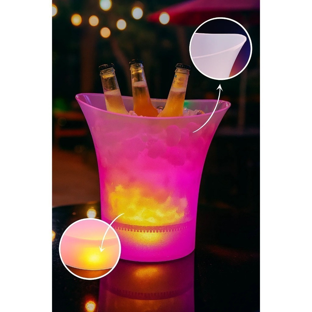 Balde Bebidas LED Cooler Caixa Som Branco Iluminação Gelo Festa Reuniões — R$ 159,99 em Shopee