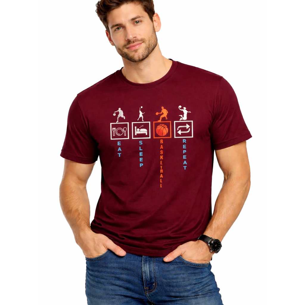 Camiseta Camisa Masculina 100% Algodão Estampada Eat Play Basquete Streetwear
