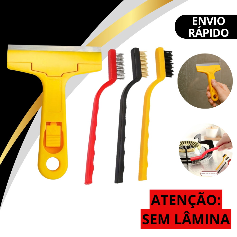 Kit 3 UN escova de aco para limpeza Multiuso forno grelha fogão Aço Latão Nylon + Raspador para limpar Box Piso Vidro
