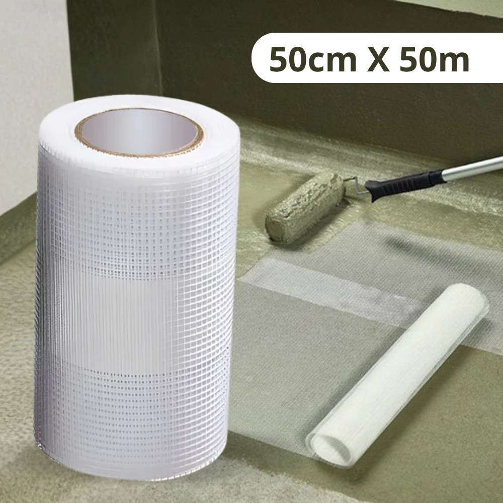 Tela 100% Poliéster Resinada 50cm x 50m Impermeabilização 2x2 Malha Estruturante Trinca Argamassa Rodapé Parede Laje