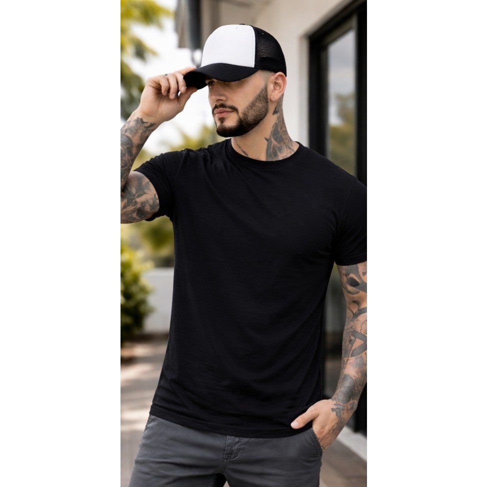 Kit Masculino Barato de Camiseta 100% Algodão + Boné aba curva de telinha  Boné Trucker modelo americano
