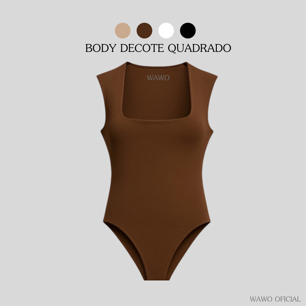 Body  Collant Alça Larga Tendencia Forro Blogueira P M G Regata Suplex Feminino Decote Quadrado