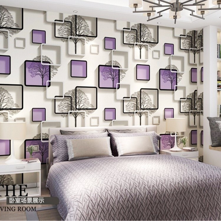 Papel De Parede Roxo moldura quadrada 3d e árvore Decoraçao Vinilico Tamanho 5m*45cm
