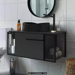 Gabinete de Banheiro Suspenso 80cm para Cuba Ripy Grafite Z54 - Mpozenato
