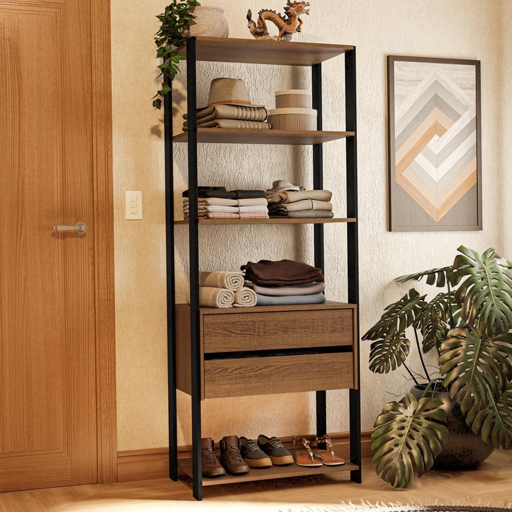 Guarda-Roupa Closet Modulado Valencia 2 Gavetas 4 Prateleiras 70cm Rustic/Preto Madesa XA