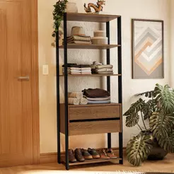 Guarda-Roupa Closet Modulado Valencia 2 Gavetas 4 Prateleiras 70cm Rustic/Preto Madesa XA