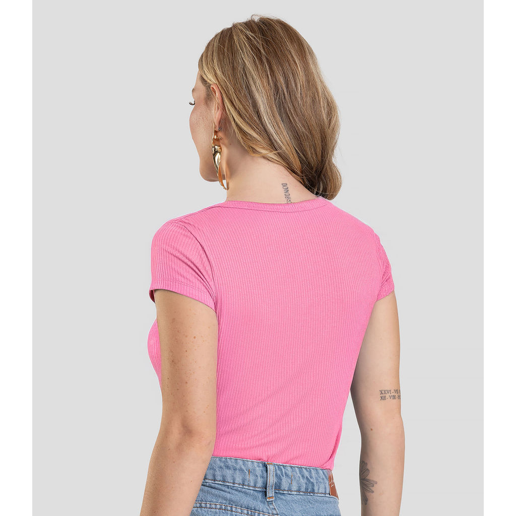 Detalhes do Blusa Feminina Canelada Dianna Rosa