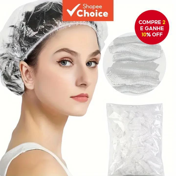 Touca De Banho Descartável À Prova D'água , 100 Peças , Plástico , Cabelo , Transparente , Resistência Água , Elástica ,