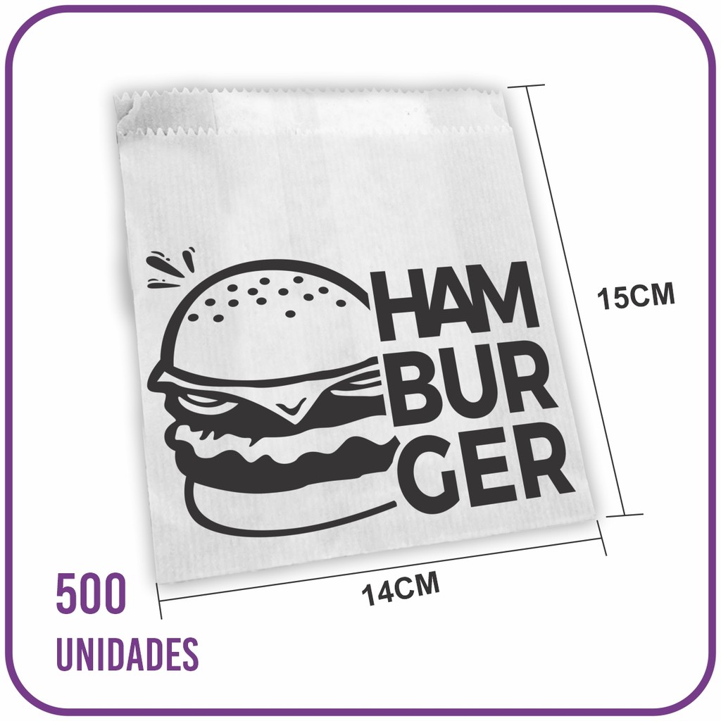 Saco Kraft Ham-Bur-Ger Preto (P) - (500 Unidades) em Oferta na Shopee