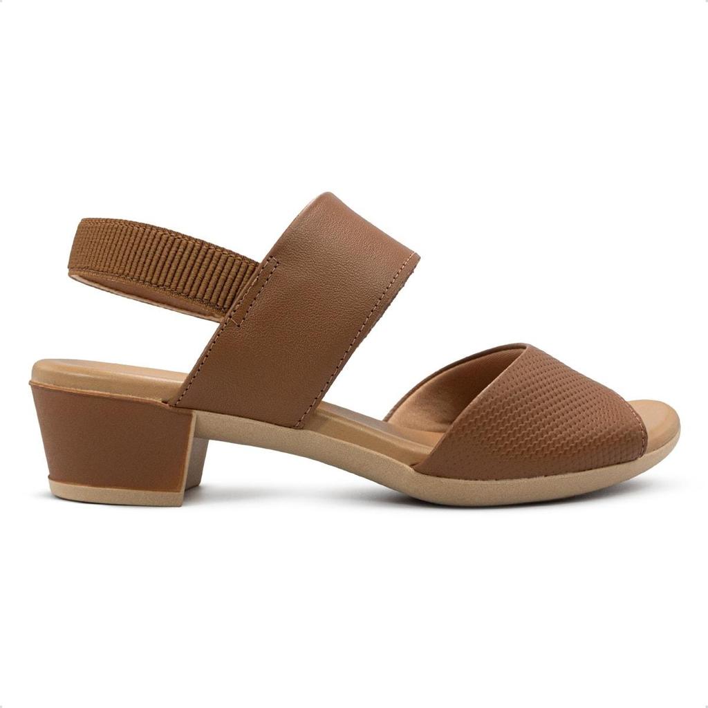 Sandália Usaflex Feminina Couro Salto Bloco Elástico Calcanhar Casual PA02002