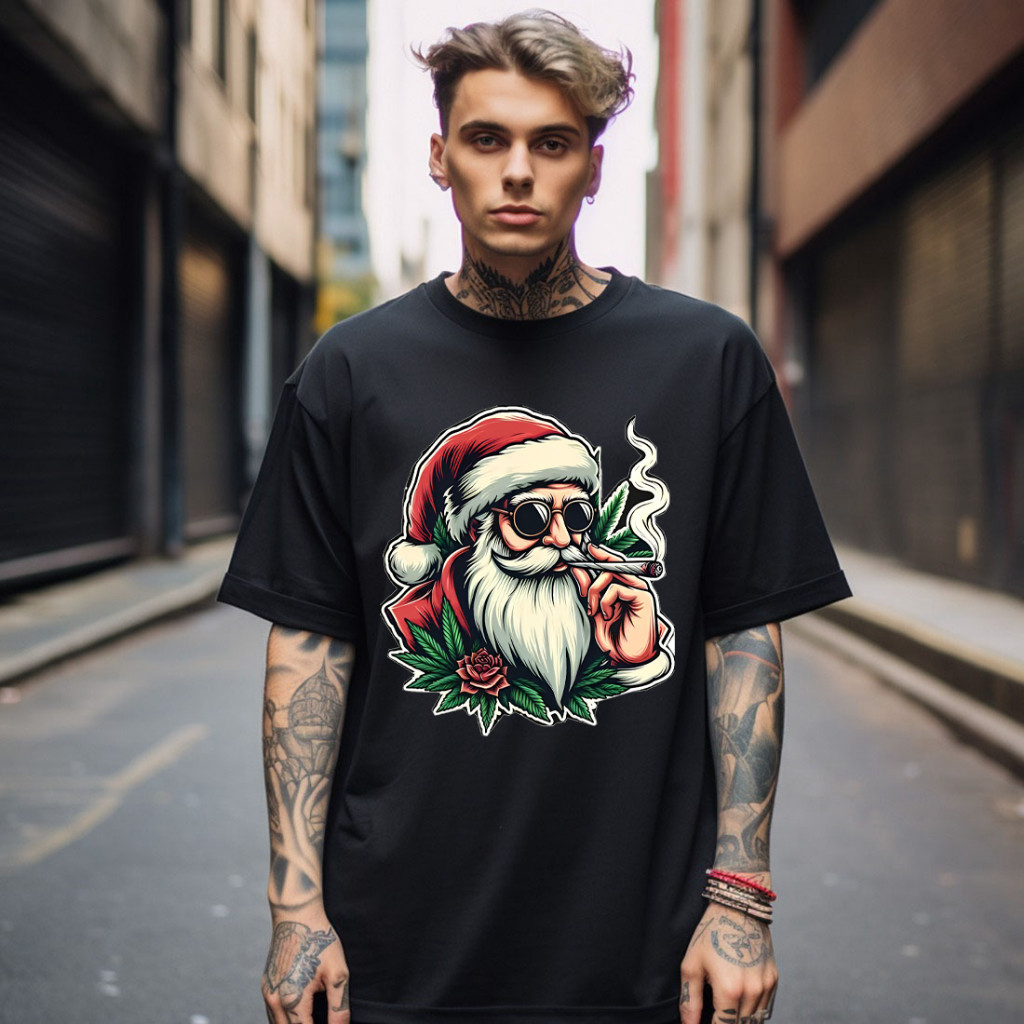 Camiseta Natalina Estampa Papai Noel Fumaça Malha Reforçada 100% Algodão Premium Premium Estampa DTF Envio Em Até 4 Hora