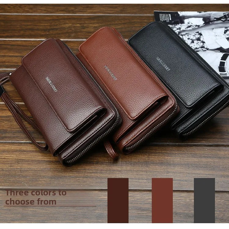 Carteira Masculina PU Clutch New Business Casual De Grande Capacidade Com Textura De Lichia E Porta-Cartões