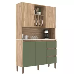 Armário de Cozinha Compacta 4 Portas 3 Gavetas 120cm AC4430 Carvalho Oak/Arbo/Petra - Decibal Móveis