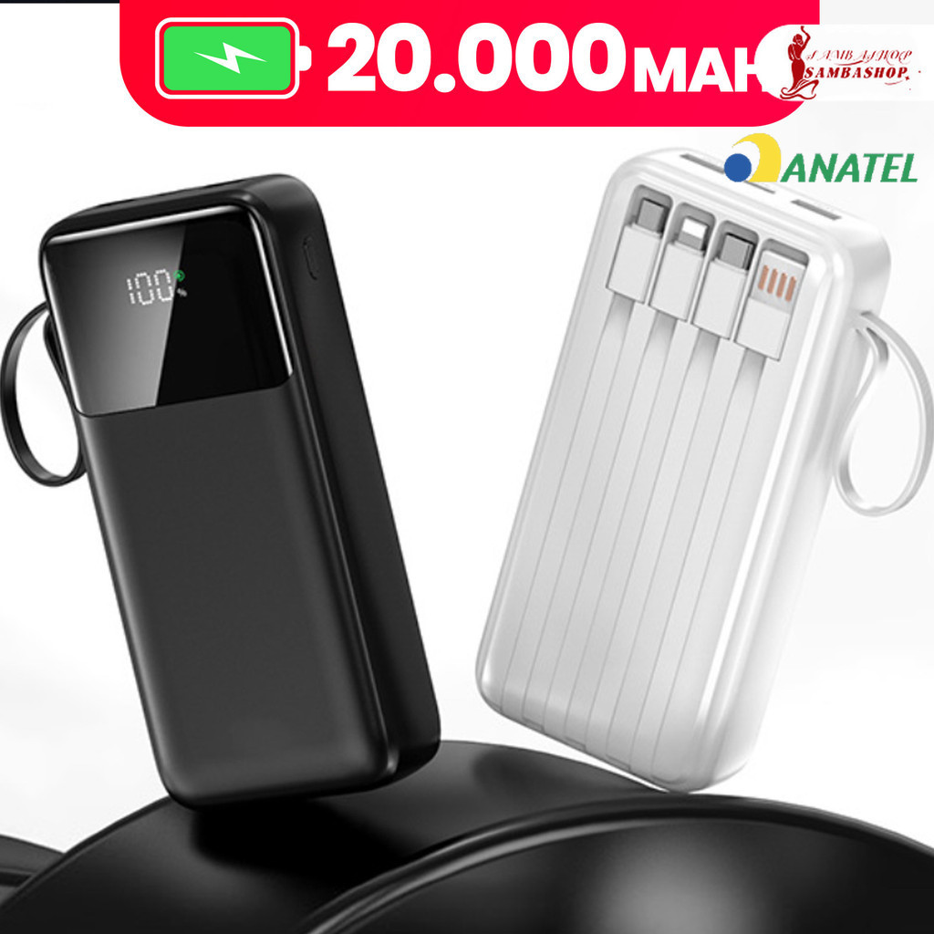 Power Bank 20000mAh: Ultra Rápido, Carregador Portátil, 4 Portas USB e Visor Digital