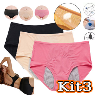 Kit 3 Calcinhas De Algodão Absorvente Confort Período Calcinha Antibacteriana Roupa Interior De Cintura Alta em Oferta na Shopee