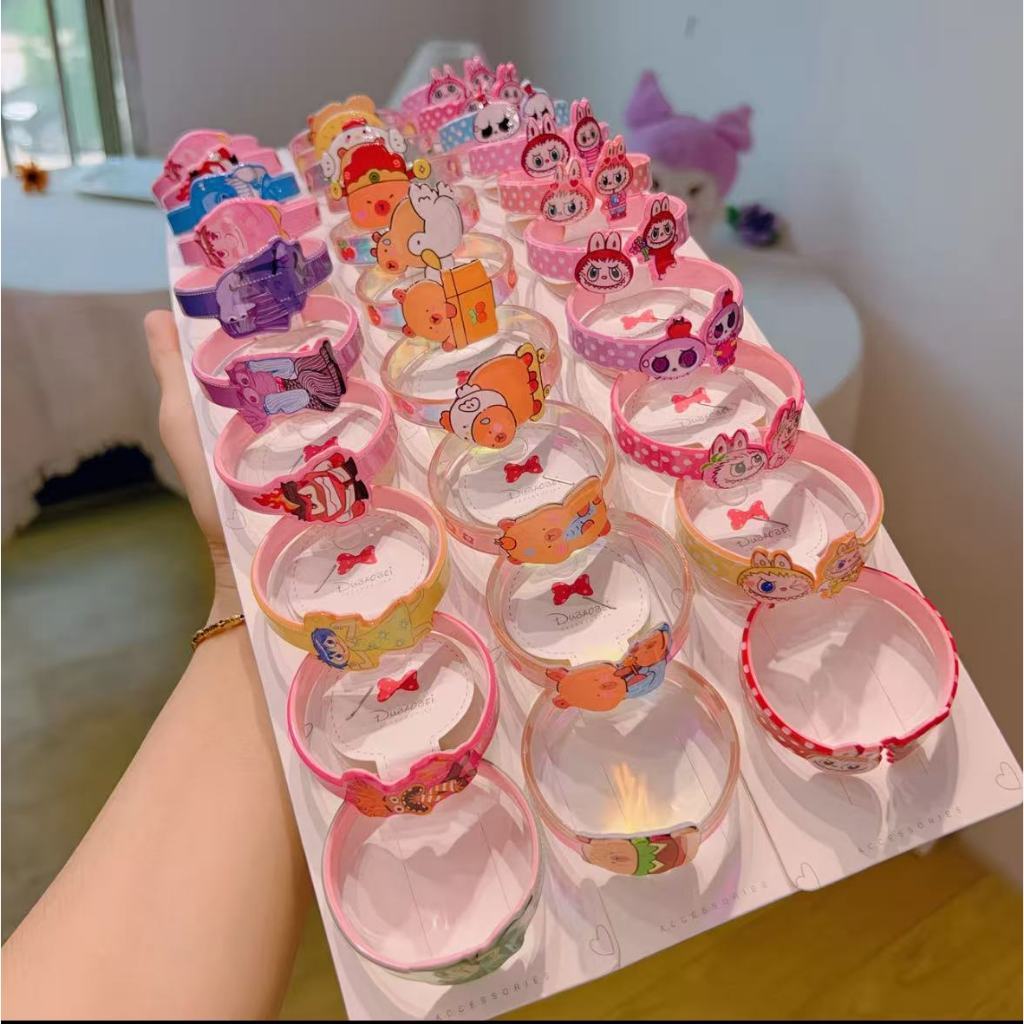 kit 3/6/9 Pulseira Bracelete Plástico Infantil para Criança Desenho Animado Unicórnio Sereia desebho animado Laço 3D