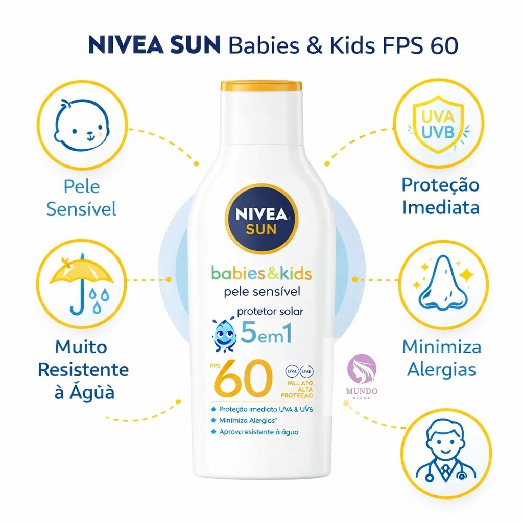 Protetor Solar Nivea Sun Babies & Kids Sensitive FPS 60 100ml - Pele Sensível Infantil Bebê Original Pronta Entrega