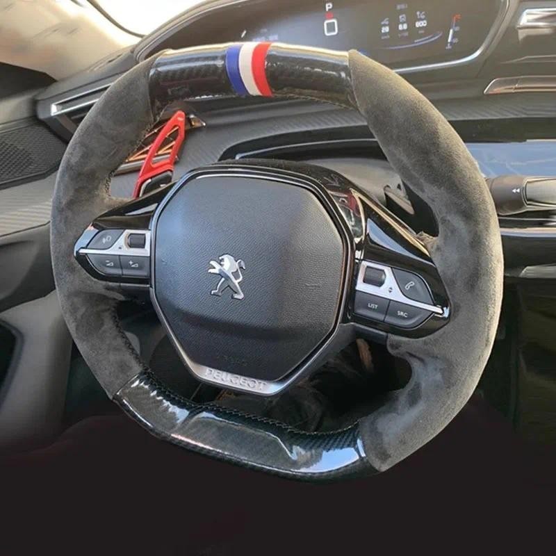 Para Peugeot e-208 508 208 2019 2020 3008 4008 5008 2016-2019 Camurça Costurada À Mão Fibra De Carbono Antiderrapante Ca