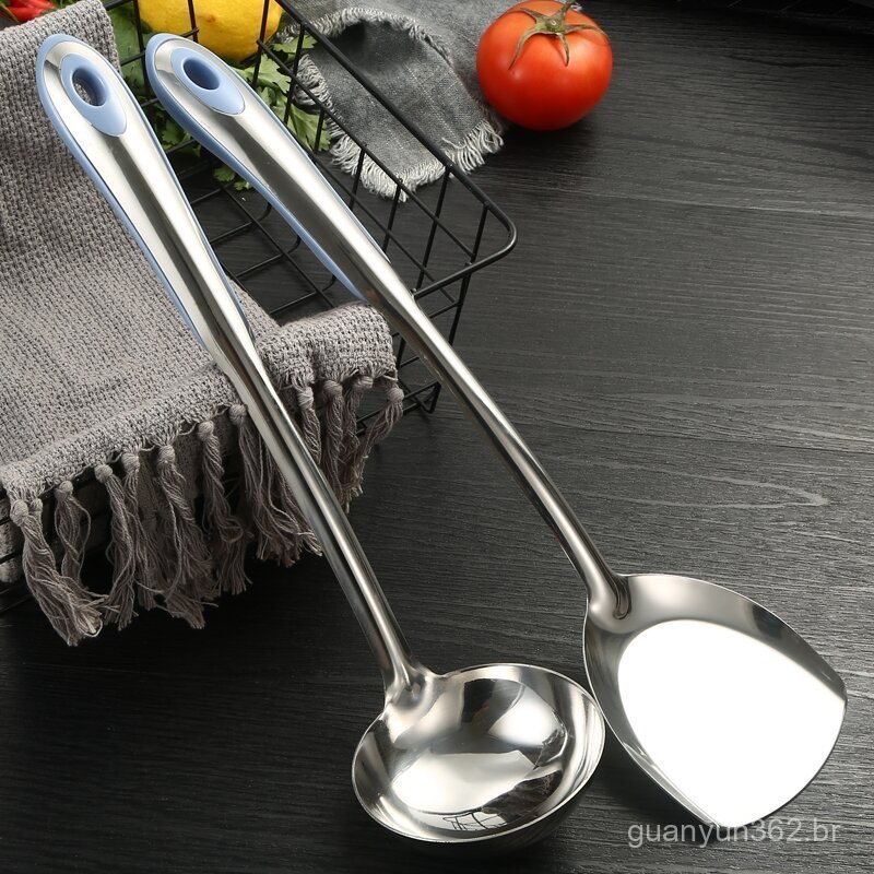 Espátula de cozinha prática, conjunto de utensílios de cozinha em aço inoxidável não magnético (espátula e colher), escu