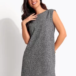 Vestido Preto Em Malha Tweed Quintess