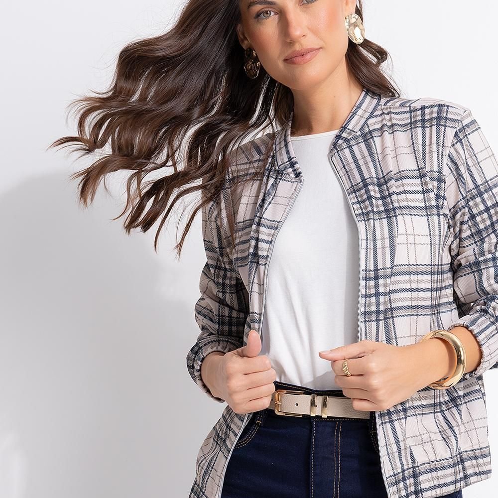Jaqueta Xadrez Em Malha Canelada Quintess