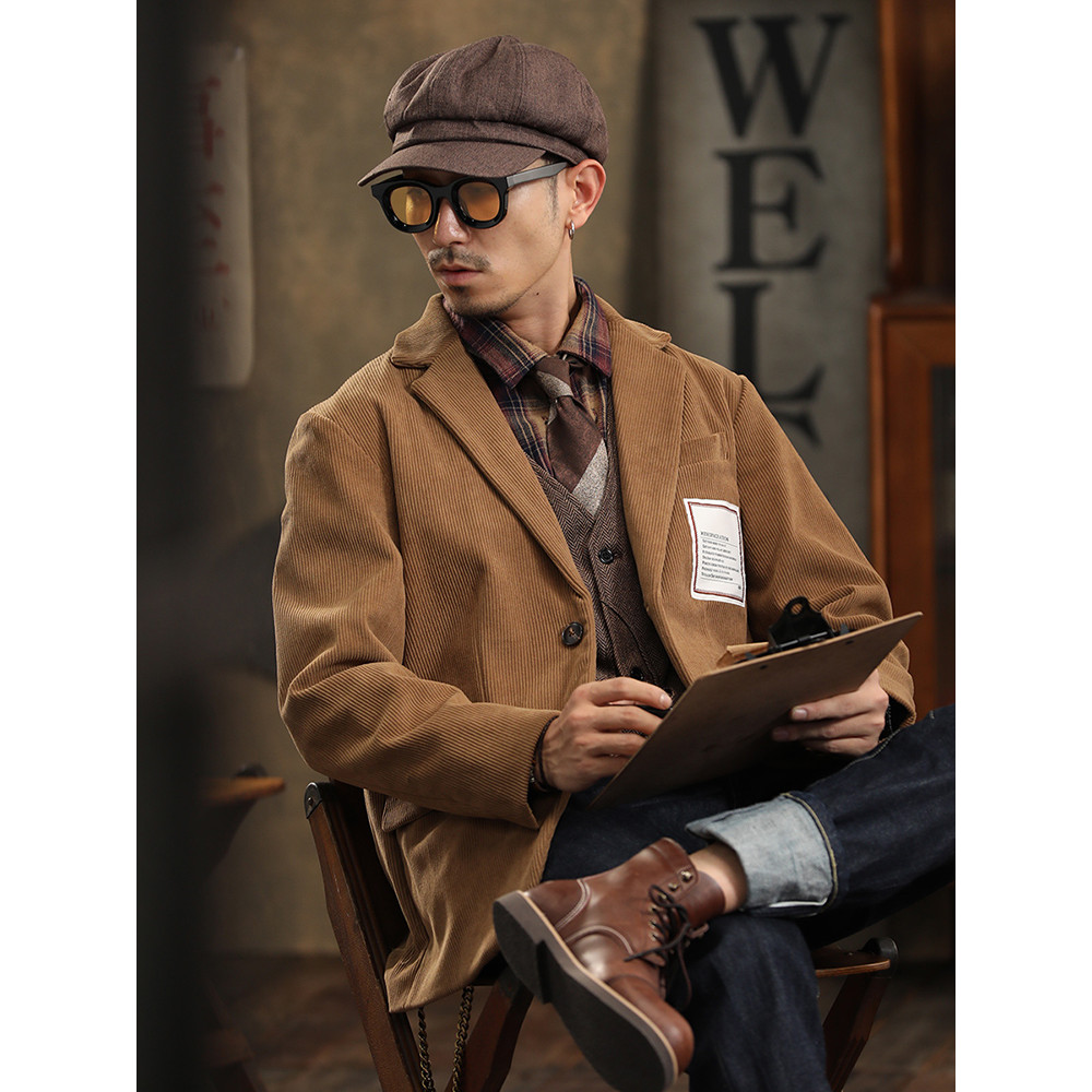 Americano Retro pesado Casual Blazer masculino estilo britânico solto Street Wear Yuppie na moda primavera outono jaquet