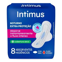Intimus Absorvente Noturno Seca Com Abas De 8 Unidades