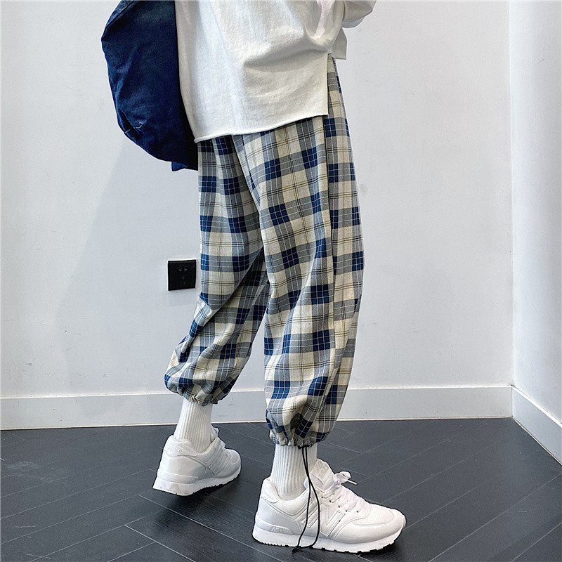 2025 novo estilo de verão calças retas soltas casuais All-Match fino preto branco xadrez calças versão coreana na moda