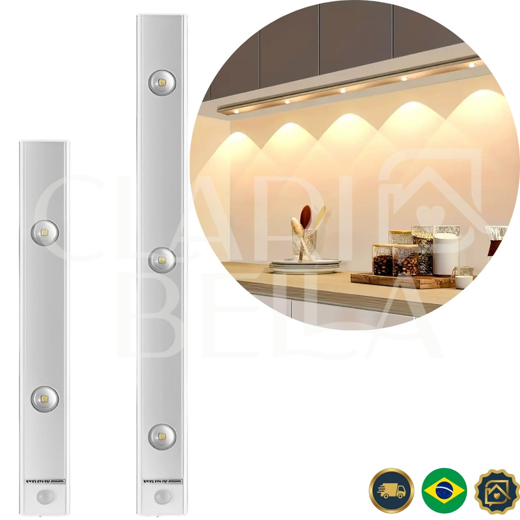 Luminária LED Sensor de Movimento Recarregável USB Luz Armário Cozinha 20CM - 40CM