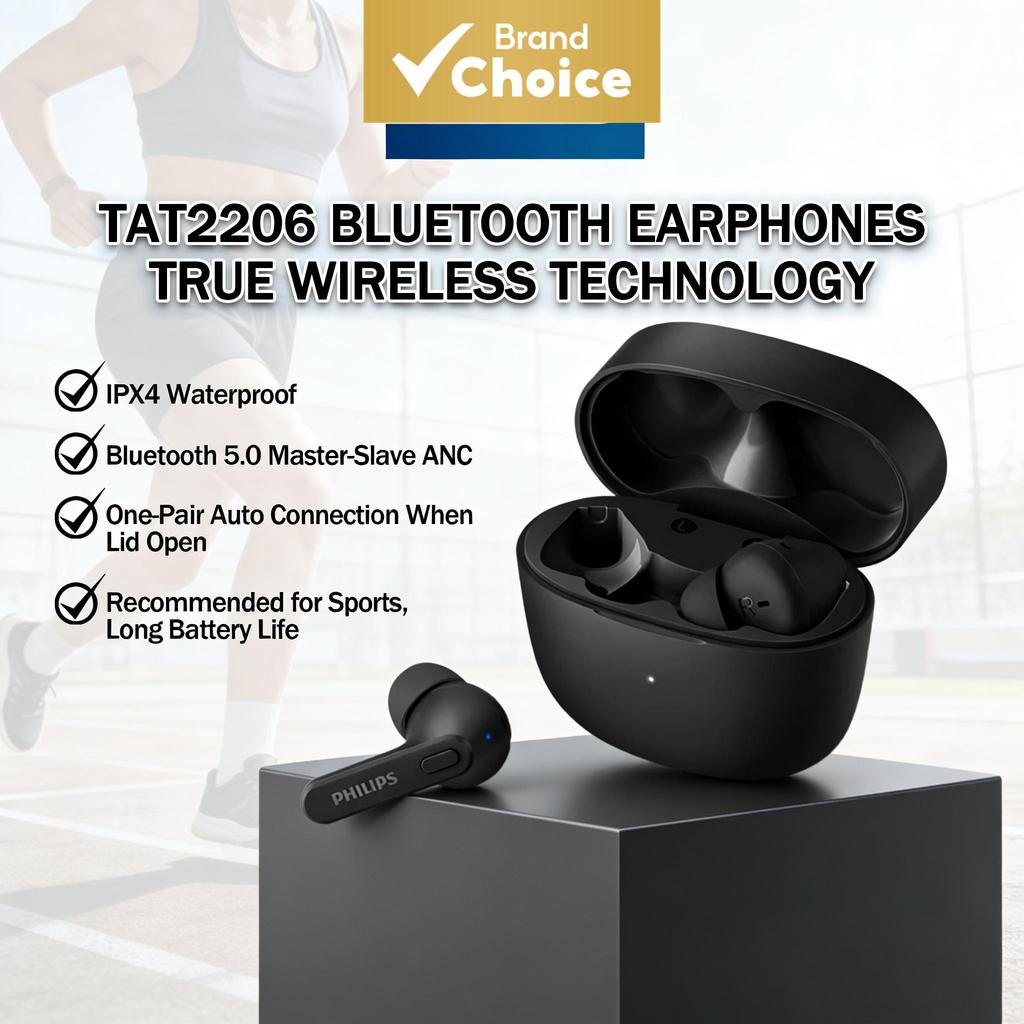  Fones de Ouvido PHILIPS TAT2206 Bluetooth TWS À Prova D'Água IPX4 Fone de Ouvido Esportivo 500mAh Latência Baixa Fones