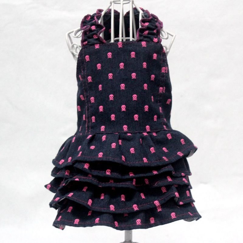 Vestido de ganga com estampa de caveira Primavera/Verão 2026, Vestido de princesa, Vestido para cachorro, Roupa fofa