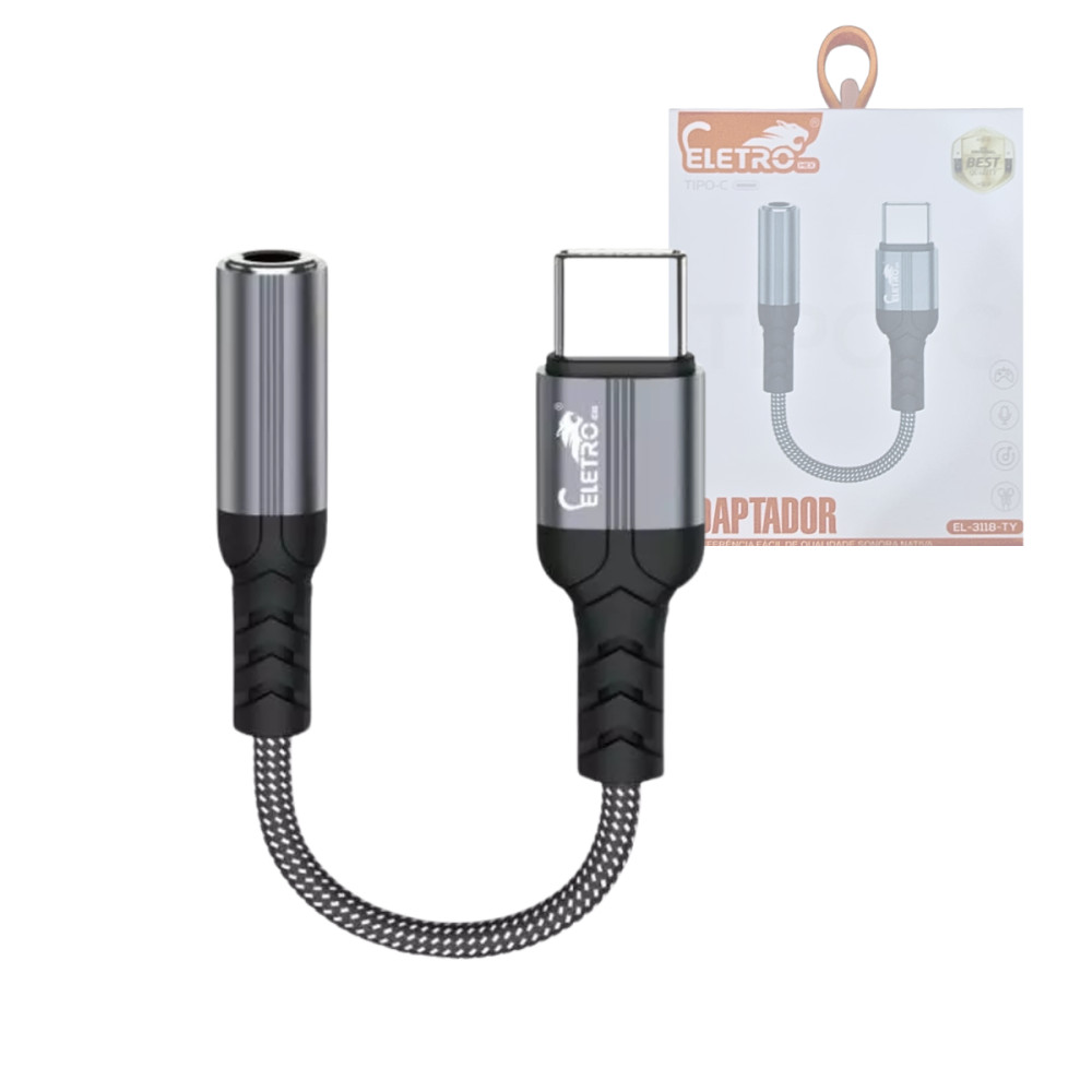 Cabo Adaptador Tipo C Para P2 3,5mm Som Estéreo Conector Metálico Reforçado Plug And Play Pvc Flexível Compatível Com Di