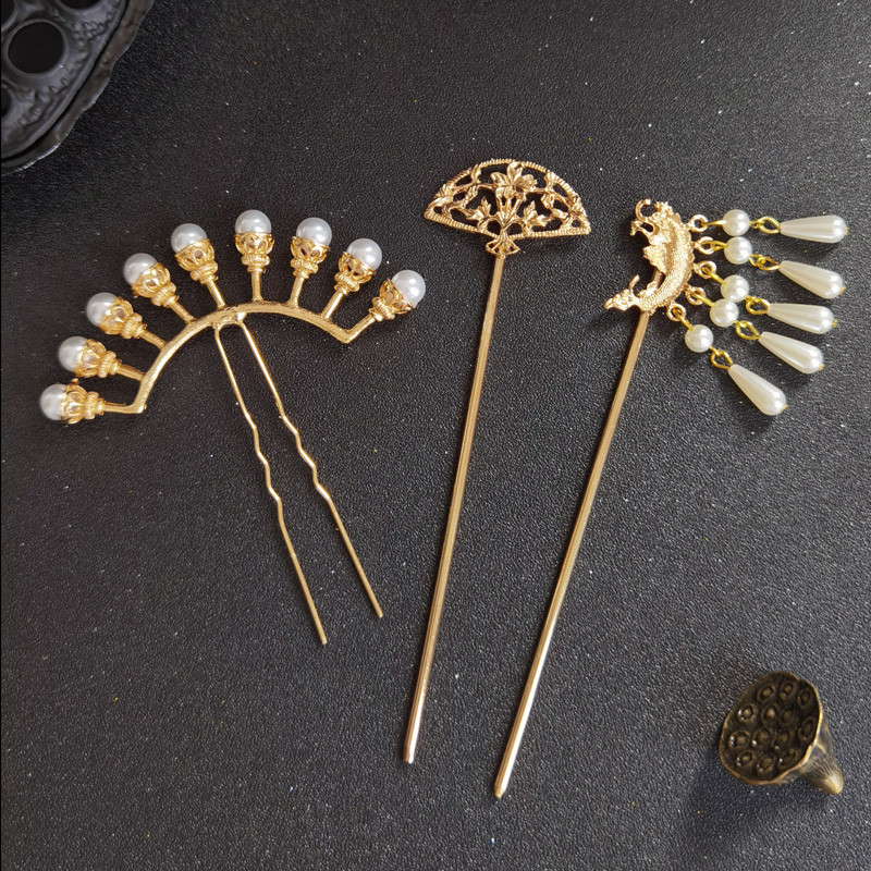 Estilo antigo temperamento hairpin terno de três peças Wei Jin estilo hairpin Tang estilo Hanfu antigo traje cocar hairp