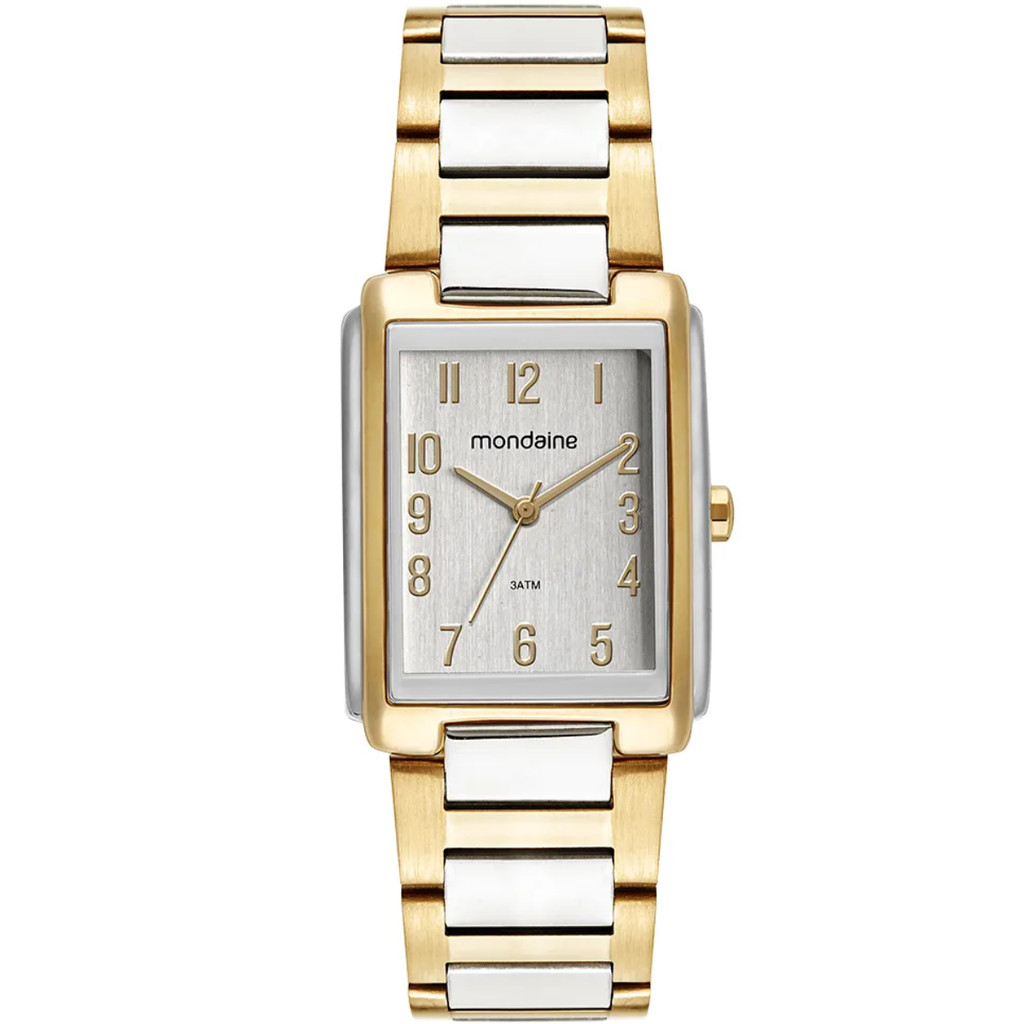 RELÓGIO MONDAINE FEMININO PRATA E DOURADO RETANGULAR 32520LPMVBE3