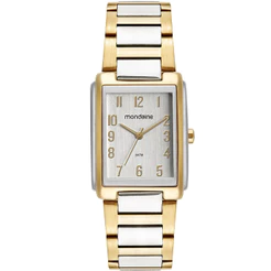RELÓGIO MONDAINE FEMININO PRATA E DOURADO RETANGULAR 32520LPMVBE3