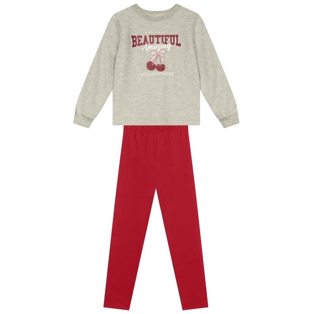 Conjunto Infantil Menina Brandili Inverno com Calça Legging Rosa e Moletom Flanelado Beautiful