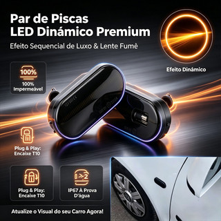 Par Pisca Lateral LED Dinâmico Sequencial VW Golf Bora Passat Polo Ford Focus Fiesta - Fumê Premium Plug & Play