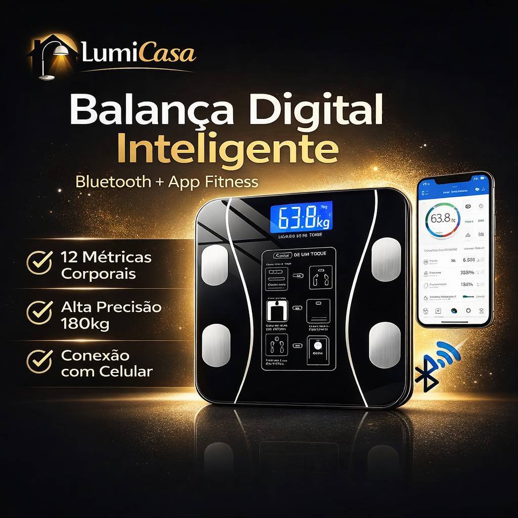 Balança Digital Inteligente Bluetooth Corporal 180kg com App 12 Métricas Alta Precisão Fitness