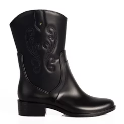 Bota Feminina Memphis Texana Country Western Cano Bordado Leve e Confortável - Preto