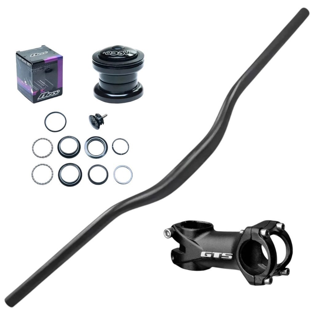 Guidão curvo 31.8mm reforçado + mesa suporte gts alumínio + movi. direção aheadset de bicicleta aro 26 e 29 over bike