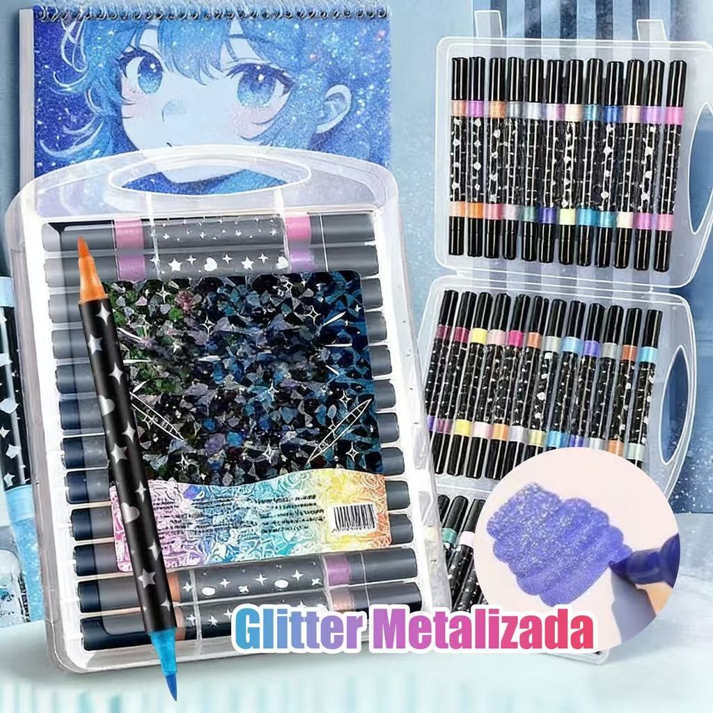 Marcador metálico 6/12/24/36/48/60 caneta de glitter de cabeça dupla marcador de cabeça dupla brilhante em Oferta na Shopee
