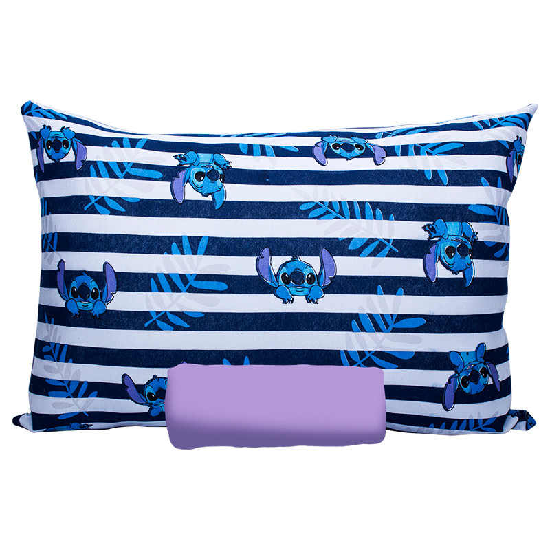 Jogo de Cama Portallar Solteiro Malha Mista Disney Stitch Listras 2 Pçs Lavanda