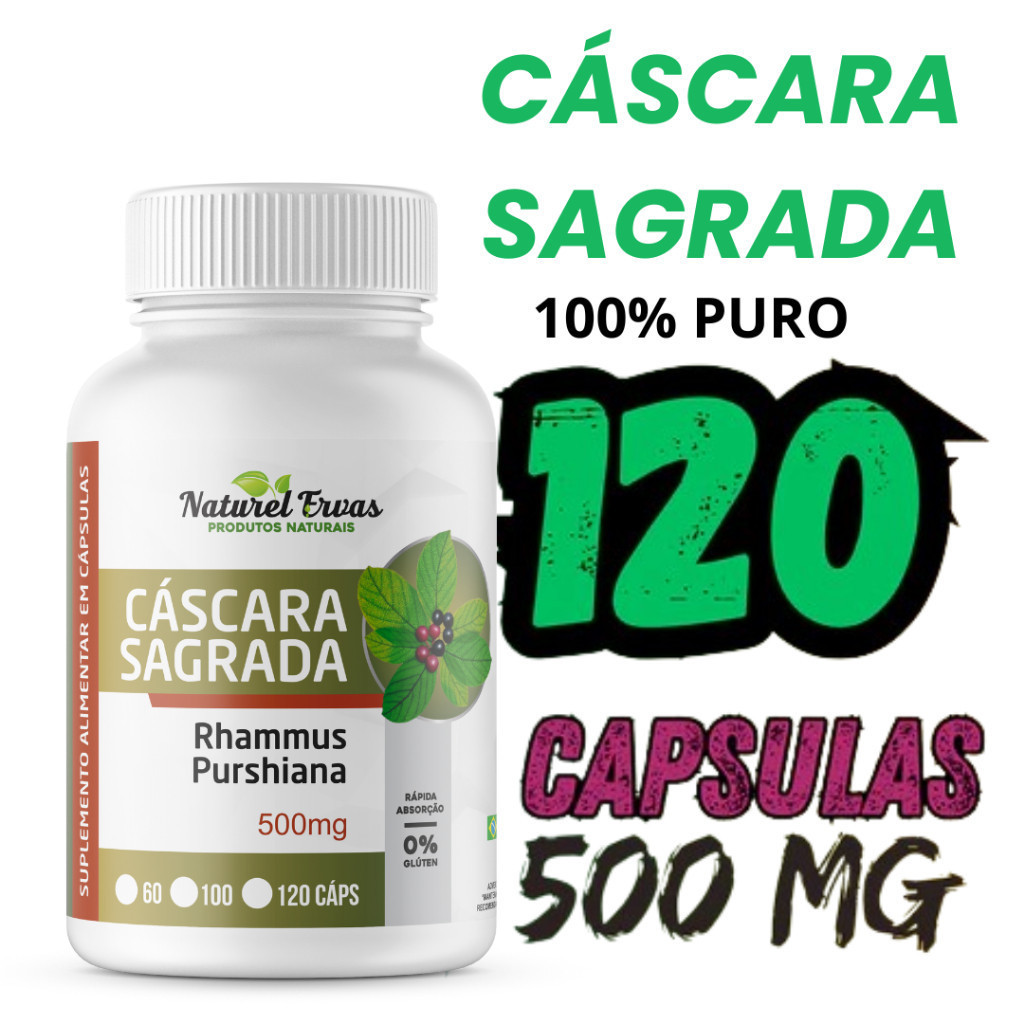 Cáscara Sagrada 120 Cápsulas 500mg - suplemento alimentar natural — imagem 2 de 2