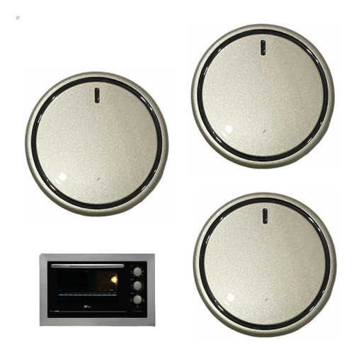 KIT 3 BOTÕES MANIPULADOR PARA FORNO ELÉTRICO EMBUTIR FISCHER FIT LINE 34476 - NIQUEL FOSCO