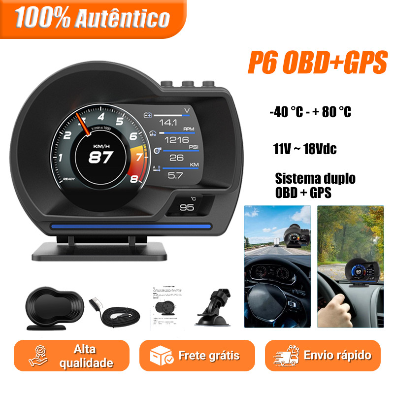 Medidor Universal OBD2 GPS Duplo Sistema Velocímetro HUD,Turbo, Temperatura Água, Multifuncional (Compatível com Carros)