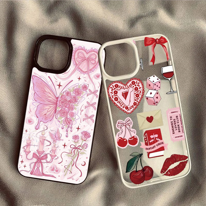 Capa De Telefone Para Samsung A56 A35 A54 A06 A26 A55 A36 A05S A15 A16 A12 A52 A34 5G A32 Cereja Borboleta Acrílico Clar