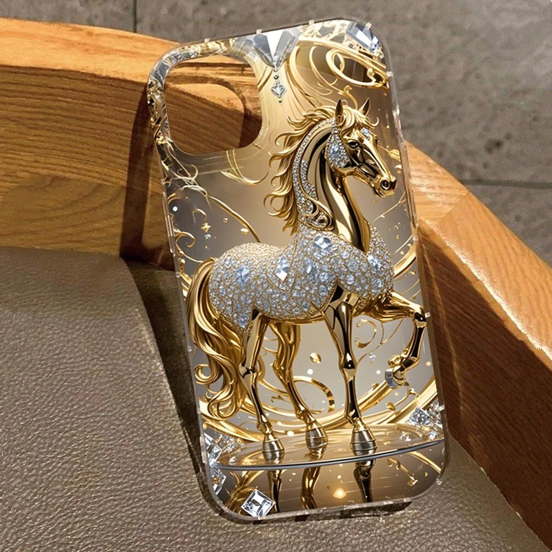 Cavalo Dourado Padrão Caso De Telefone Para Samsung A56 A55 A16 A15 A35 A54 A05 A14 A06 A34 A52 A23 Capa Macia