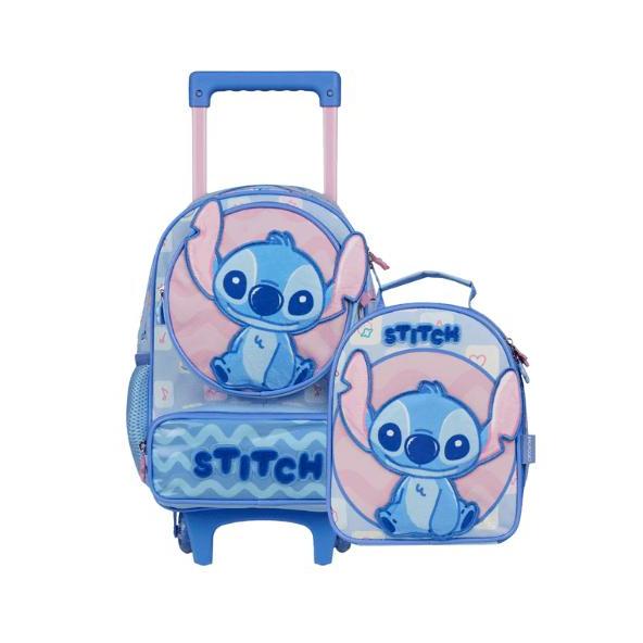 Kit Mochila de Rodinha e Lancheira Térmica Infantil Feminina Stitch Baby Azul Clara em Oferta na Shopee