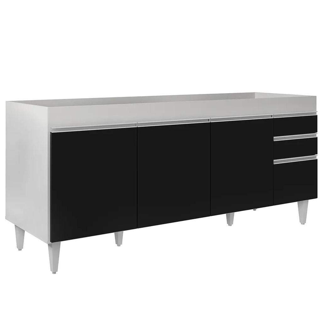 Balcão Gabinete para Pia 180cm sem Tampo Dallas Branco/Preto - Lumil em Oferta na Shopee
